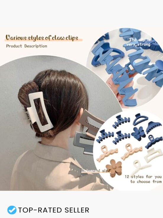 12 Piece Hair Clip Set Non-Slip Large Jaw Clips for Thick Thin Curly Hair main image 4